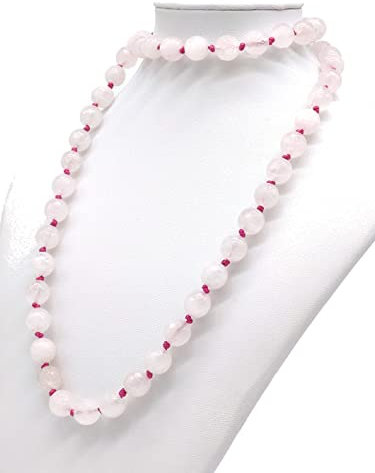 Collana Donna artigianale in Quarzo rosa sfaccettato, Pietra Naturale, Fatta a Mano, Senza Chiusura