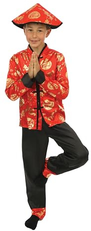 P'TIT CLOWN – Disfraz de Año Nuevo Chino Niño – Perfecto para fiestas de disfraces y eventos temáticos – Poliéster – Rojo (niño de 7 a 9 años)