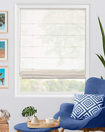 Chicology Roman Shades for Windows, Roman Window Shades, Roman Shades, Window Treatments, Window Shades for Home, Window Shade, 33 W X 64 H, Pacific White (Semi-Sheer/Light Filtering)