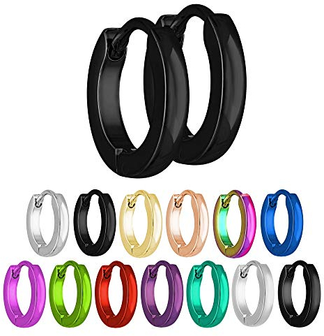 Treuheld® | Schmale Creolen Ohrringe aus Edelstahl | Schwarz | Größe: 2mm x 13mm