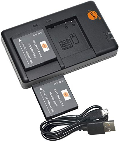 DSTE DMW-BLH7E BLH7 BLH7PP Lot de 2 batteries de rechange rechargeables et double chargeur compatibles avec appareil photo numérique Lumix DMC-GM1 DMC-GM5 DMC-GF7K DMC-LX10 DMC-LX15