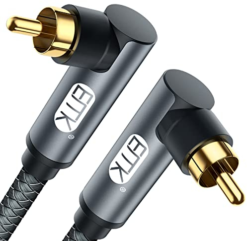 EMK - Cable coaxial digital para subwoofer, cable RCA chapado en oro, cable de audio para subwoofer, receptor AV, amplificador, cine en casa (3M, 90 Grados RCA a 90 Grados RCA, Gris)