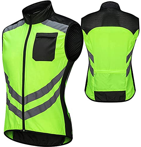 WWAIHY Herren Windstopper Biker Weste,Wasserdicht Atmungsaktiv Fahrradweste,Reflektierende Leichte ärmellos Radweste,Zum Laufen,Radfahren,Motorradfahren,Reiten Fahrrad Weste(Size:XL,Color:Green)