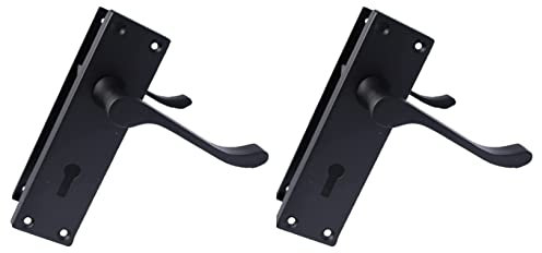 Haven Heritage Internal Victorian Scroll Quality Lever Lock Door Handles in Matt Black 150 x 40mm Pack of 2 Pairs (2)