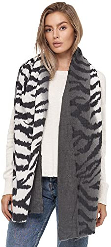 Glamexx24 Damen XXL Schal Kuscheliger warmer Leoparden Muster 3 farbiger Fransen Poncho Schal Oversized Deckenschal