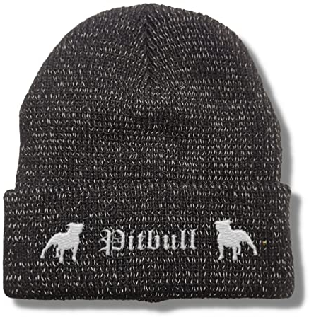 siviwonder Beanie wintermütze schwarz Bad Pitbull reflektierende Mütze Stickerei Hund Winter Strickmütze Reflex Beanie warm Sichtbarkeit bei dämmerung und Nacht für gassi joggen