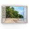 Estika - Leinwand Bilder Fensterblick - Meer, Palme - 120x80 cm - 1 teilige Wandbilder, Bild auf Leinwand, Modern Deko für wohnzimmer schlafzimmer - Natur Landschafts bilder - 5964A_1B
