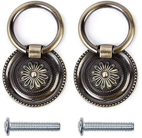 CjingCH 2Pcs Drawer Ring Pull Handles Vintage Antique Ring Pull Handle Cupboard Drawer Pull Handles Suitable for Door Cabinets Drawer Cupboard, Bronze