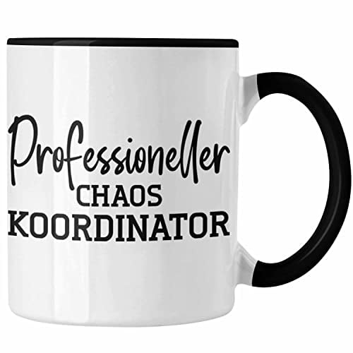 Trendation - Tasse für Chef Geschenk Professioneller Chaos Koordinator Chef Geschenkidee Lustige Kaffeetasse Vater Papa (Schwarz)