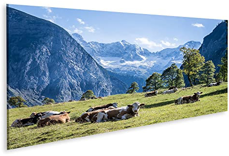 Bild auf Leinwand Kühe auf Wiese in den Bergen Alpen Kuhwiese Wandbild Poster Kunstdruck Bilder