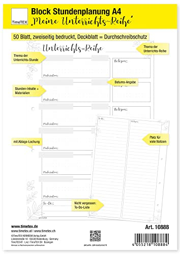 TimeTEX Block Stundenplanung Meine Unterrichts-Reihe A4-50 Blatt - 10888