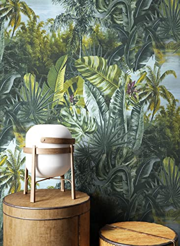 NEWROOM Tapete Grün Vliestapete Dschungel - Dschungeltapete Tropisch Blau Palmen Wald Wildnis Floral inkl. Tapezier-Ratgeber