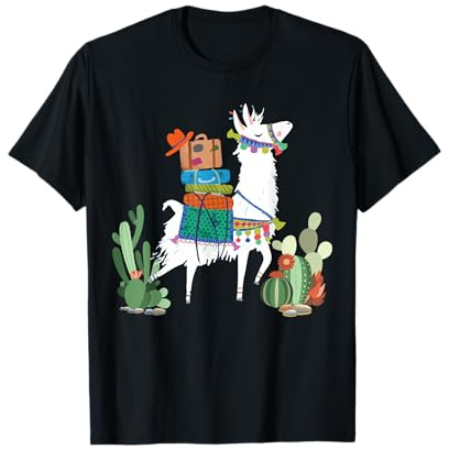 Maglietta a lama con motivo azteco lama con maglietta divertente di cactus Maglietta