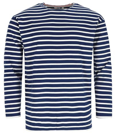 modAS Herren Shirt Bretonisches Streifenshirt - Ringelshirt Streifenshirt Langarmshirt mit Streifen aus Baumwolle in Blau-Meliert-Weiß Größe 58