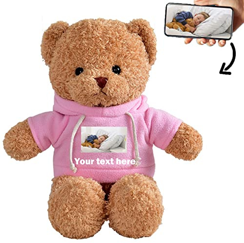ADORSUN Teddy Bear Plush Toys, Personalised Stuffed Bear Plush Toy with Customised Text+Image as Personalised Gift for Men & Women on Birthday/Christmas (8 inch-B-Brown 1)