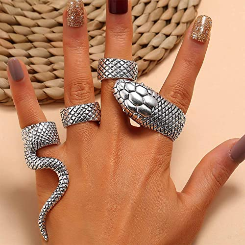 Inateannal Punk Schlange Ringe Set für Frauen Männer Stapelbar Knöchel Passende Ringe Silber Schlange Zeigefinger Ringe Halloween Cosplay Zubehör