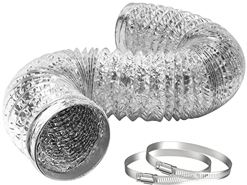 HG Power 150mm Alu-Folienschlauch Länge 2m Flexible Abluftschlauch aus Aluminium Rohr Flexschlauch mit 2 Schlauchschellen für Abzugshaube, Rohrventilator