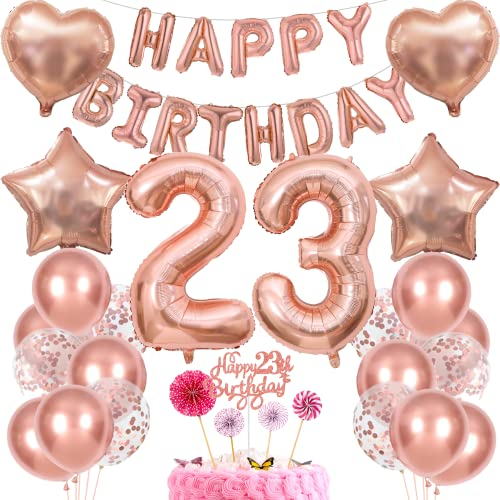Rose Gold 23rd Birthday Decoration: Cake Topper, Balloons & More - Women's Gift