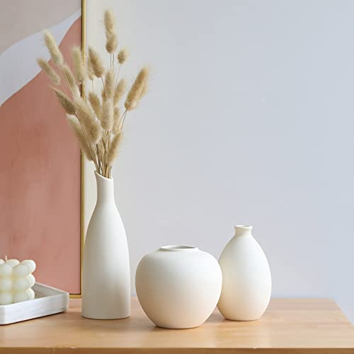 Cutfouwe Deko Vase Beige 3er-Set,Keramik Vase Beige Boho Kleine Vasen für Dekor, Dekorative Vasen für Hasenschwanz Gras &Getrocknete Blumen, Moderne Rustikale Bauernhaus Home Decor,Beige
