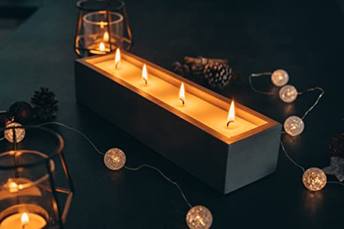 GRAURAUM Indoor Kerze Adventskerze mit Vierfach-Docht 30cm x 8cm große Tischkerze mit natürlichem Rapswachs - Betonkerze mit langer Brenndauer - Von Hand gemacht in Deutschland