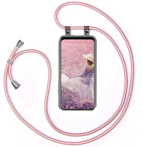 moex Handykette für OnePlus Nord CE 2 Lite 5G Hülle mit Band abnehmbar, Handyhülle mit Kette zum Umhängen, Handyband 155 cm lang Stoff Kordel Umhängehülle, Handy Umhängeband, Rosegold