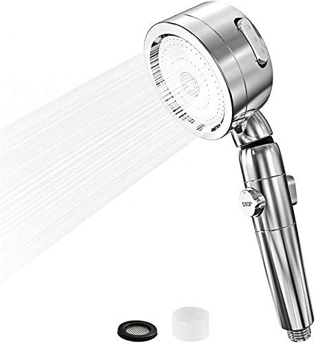 ACCROL Duschkopf, Wassersparend Druckerhöhung Chrome Duschbrause mit Antikalk Funktion, 3 Strahlarten mit Stoppfunktion für Baden und Spa Handbrause