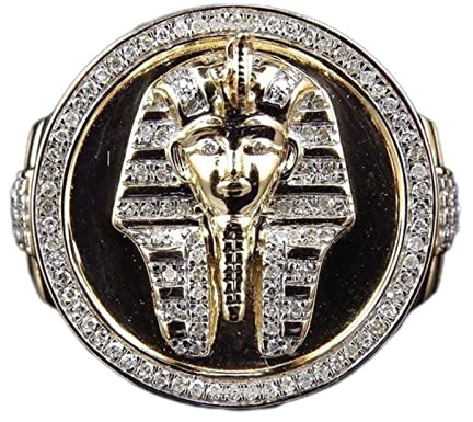 WEITING Vintage Punk Ägypten Tutanchamun Ring Hiphop Männer Antike Pharao Bling Zirkonia Ringe Retro Ethnisch Ägyptische Biker Schmuck 10, Goldfarbe