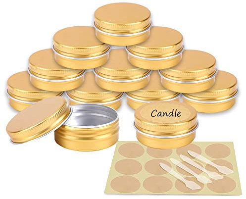 YANCAER 24 Piezas Tarros de Aluminio con Tapa Rosca 15ml Oro - D41mm x H17mm, Tarros Cosméticos Vacios, Latas de Aluminio Cosmetica Envases Viaje para Bálsamo Labial, Loción, Crema, Velas