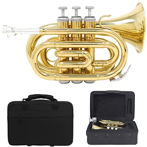 Professionelles Es-Taschentrompete Taschen Kornett mit Leichtem Koffer für AnfäNger/Studenten/Leistung, Mini-Trompeten-Instrument Komplettset, Finish Lack Musikinstrument Es-Tasche