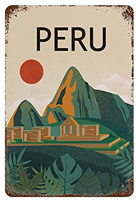 Blechschild Peru Machu Picchu, Reiseposter, Vintage-Retro-Blechschild, Vintage-Wanddekoration, Metalltafel, Poster für Café, Bar, Kneipe, Bier, B 20,3 x 30,5 cm
