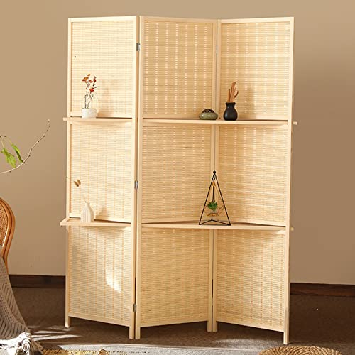 HDYZJQ Moderner Handgefertigter Raumteiler Aus Bambus Mit Beidseitigen Regalen, 4 5 6 Panel Büro-Trennwandteiler Zur Raumtrennung, Temporäre Wand, Faltbare Sichtschutzwände(3 Panel,Tall 150cm/59in)