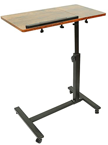 RELOVE Table d'appoint légère, de lit médicalisé,Bureau Informatique, Bureau Gaming, Roulante Canapé pour Ordinateur Portable Hauteur Pliante avec 4 roulettes (60 * 34.5 * 58-90cm (Marron))