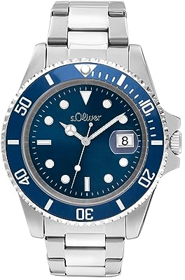 s.Oliver Armbanduhr Herren Quarzuhr analog, mit Edelstahl Armband, Silber, 5 bar wasserfest, Kommt in Uhren Geschenk Box, 2036547