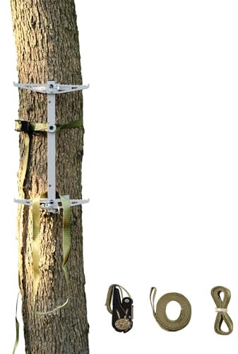 ONECHOI Climbing Sticks, 17” Lightweight Aluminium Hunting Climbing Sticks w/Silent Design, Tree Stand Sticks w/Pivoting V-Brackets & 20” Rope Aiders, Tree Steps for Deer Hunting Gear(4 Packs)