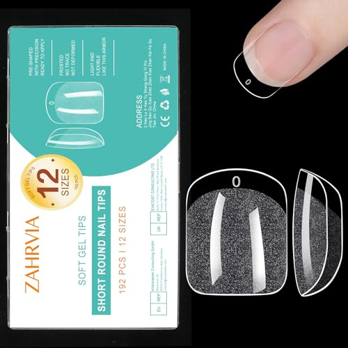 Capsule Americaine Ongle Extra Court Ronde, 12 Tailles Clair Mat Xs Court Tips Kit Faux Ongles Transparent, ZAHRVIA 192 Pièces Pose Americaine Press On Nails pour Les Extensions Bricolage Nail Art