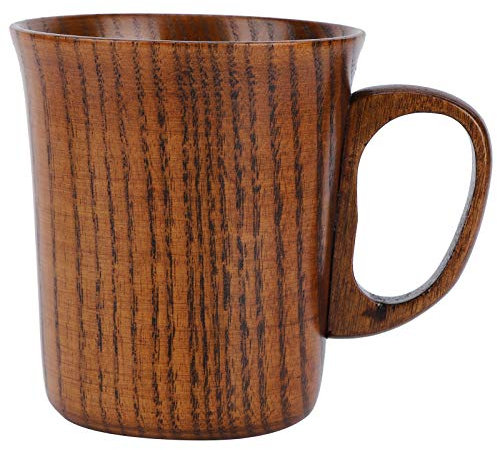 Otufan Japanese Wooden Coffee Cup, Square Wooden Cup with Handle, Brown, Small, 9 x 9.7cm/3.5 x 3.8in