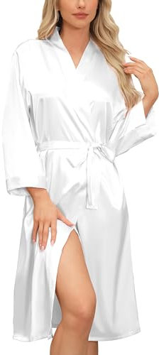 Sopesil Accappatoio da Donna in Raso Abiti Lunghi Per Donne Abiti da Sposa Abbigliamento da Notte Morbido Per Matrimoni, Scollo a V, XL,Rosa