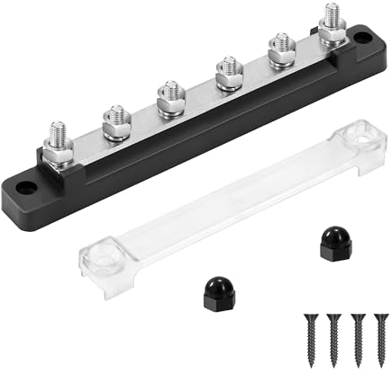 QIMEI-SHOP Blocco di Distribuzione dell'alimentazione 12V-48V DC Busbar 150A Morsettiera di Alimentazione con 6 x M6 Terminale a Bolts per Auto Camion Barca Nero