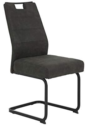 Hela Tische, 1ner Pack Esszimmerstuhl Kerstin, Bezug Vintage Anthrazit, Vierkantgestell Schwarz, Komfortsitz Federkorb, 140kg belastbar