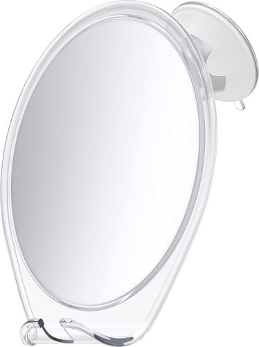 HONEYBULL Espejo de Afeitar Antivaho para Ducha con Ventosa Fuerte y Soporte para Navaja – Espejo de Baño para Afeitado y Cuidado Facial, Resistente al Vapor, Ideal para Hombre y Mujer, Blanco