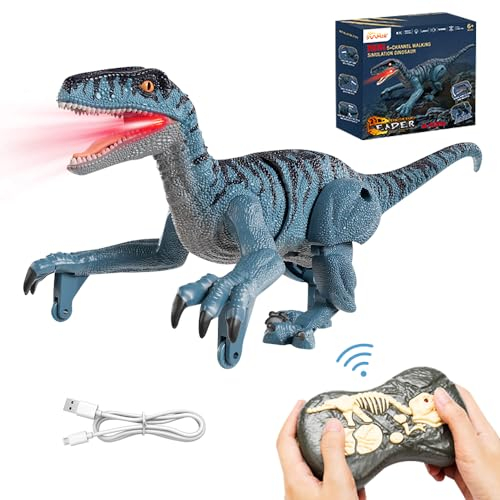 YANGUN Ferngesteuerter Dino, Dino Ferngesteuert mit Licht, Ferngesteuerter Dinosaurier, Gehen, Brüllen, Dino Mit Fernbedienung für Kinder, für Jungen Mädchen 3, 4, 5, 6,7,8,9 Jahre