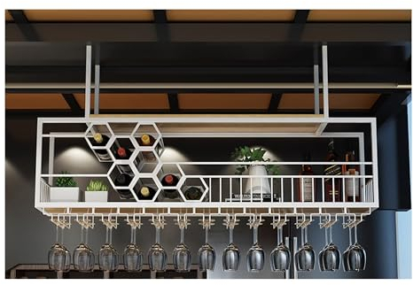 Casier à vin Suspendu Étagères de Bar flottantes murales avec Support de Verre à vin Mini Bar Présentoir de Bouteilles d'alcool Étagère à Whisky Armoire à Alcool Étagères de Rangement de Cuisine pour