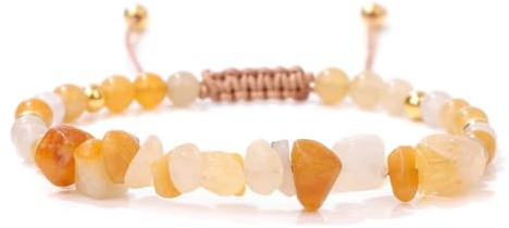 SMTSEC Gelbes Fluorit Perlen Armband4mm Naturstein Perlen Verstellbares Armband Böhmischer Unregelmäßiger Rohstein Handgeflochtenes Seil Armreif für Männer und Frauen Modisches Armband