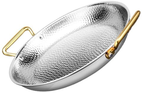 ANSNOW Spanische Paella-Pfanne, Doppelohren, Edelstahl, Antihaftbeschichtet, Unbeschichtete Bratpfanne, Bratpfanne, Meeresfrüchte-Paella-Topf, Servierpfanne Für Camping-Versammlungen/Silber/32Cm