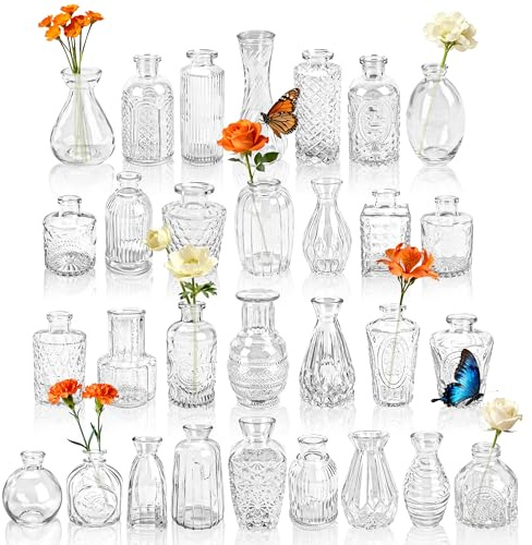 Der Rose 30 Stück Blumenvase Set,Kleine Vasen für Tischdeko mit Vintage Design zur Hochzeitsdeko und Party Deko