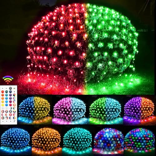 Lovelite 240 LED Net Lights, Color Changing Halloween Net Lights Outdoor Clear Wire, 14.8ft x 5ft Connectable Purple Orange Mesh Lights for Bushes Christmas Halloween Holiday Wedding Party Decor