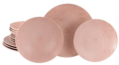 CreaTable, 23719, Serie Catania Peach, 12-teiliges Geschirrset für 4 Personen, Teller Set aus Steinzeug, spülmaschinen- und mikrowellengeeignet, Made in Portugal