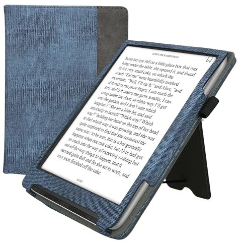 kwmobile Étui Compatible avec Pocketbook InkPad 4 / Color 3 / Color 2 Coque - Étui à Rabat magnétique Tablette eReader Similicuir - Bleu foncé-Gris foncé