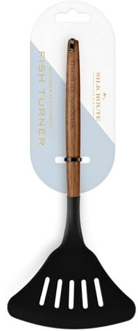 Silk Route Home Acacia Wood & Black Silicone Fish Turner Kitchen Utensil