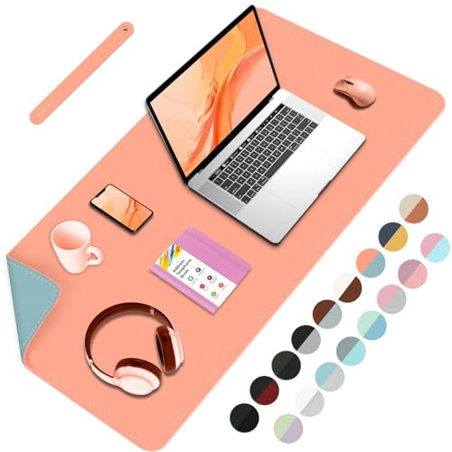 BLESWIN Schreibtischmatte, PU Leder Schreibtischunterlage, Wasserdichtes großes Mauspad, Leicht zu reinigende Laptop Matte für den Schreibtisch, Mauspad für Büro/Haus-Blass Orange+Grau, 80cmx 40cm